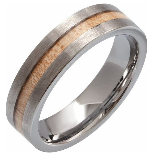 Tungsten Cypress Wood Inlay 6 mm Comfort-Fit Flat Band