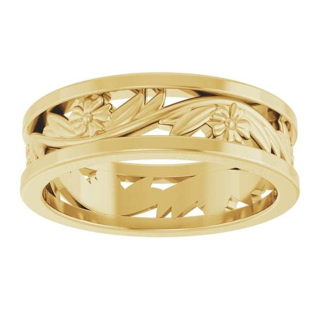 14K Yellow Gold Or White Gold 5.8 mm Polished Sculptural Floral Flat Band