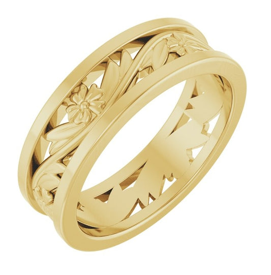 14K Yellow Gold Or White Gold 5.8 mm Polished Sculptural Floral Flat Band