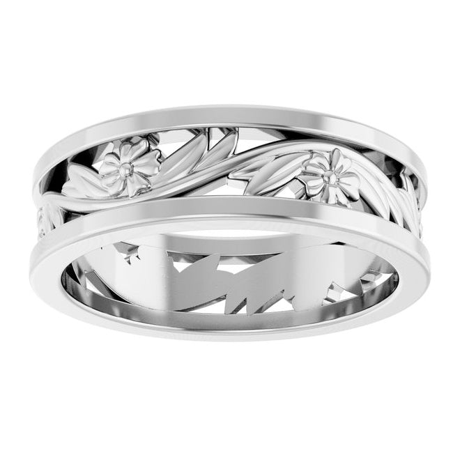 14K Yellow Gold Or White Gold 5.8 mm Polished Sculptural Floral Flat Band