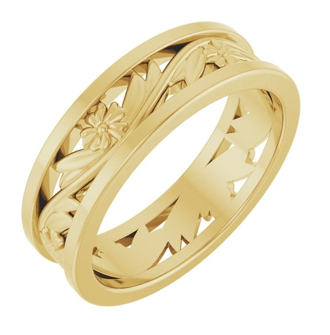 14K Yellow Gold Or White Gold 5.8 mm Polished Sculptural Floral Flat Band