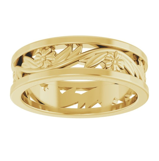 10K Yellow Gold 5.8 mm Polished Sculptural Floral Flat Band Size 7
