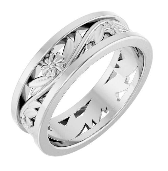 14K Yellow Gold Or White Gold 5.8 mm Polished Sculptural Floral Flat Band