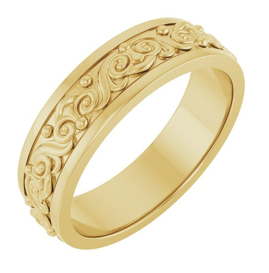 14K Yellow Gold Or Sterling Silver 6.2 mm Sculptural Flat Band