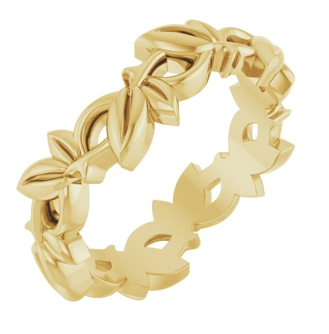 14K Yellow Gold 5.6 mm Floral Pierced Band Size 5.5