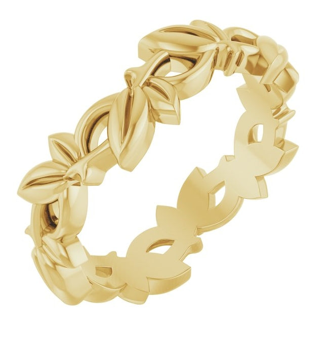 14K Yellow Gold 4.5 mm Floral Pierced Band Size 7