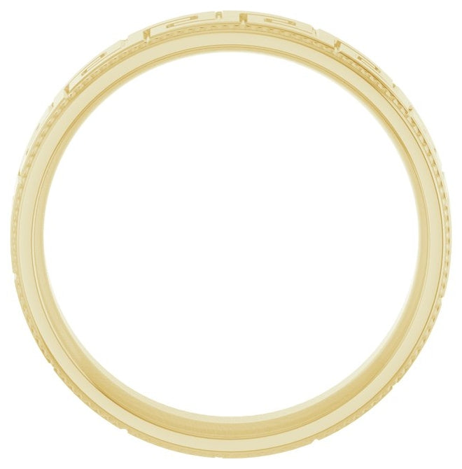 14K Yellow Gold 6 mm Greek Key Milgrain Band