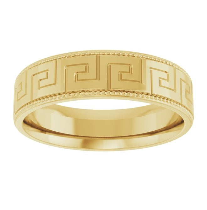 14K Yellow Gold 6 mm Greek Key Milgrain Band