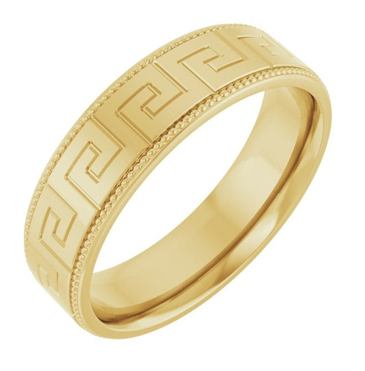 14K Yellow Gold 6 mm Greek Key Milgrain Band