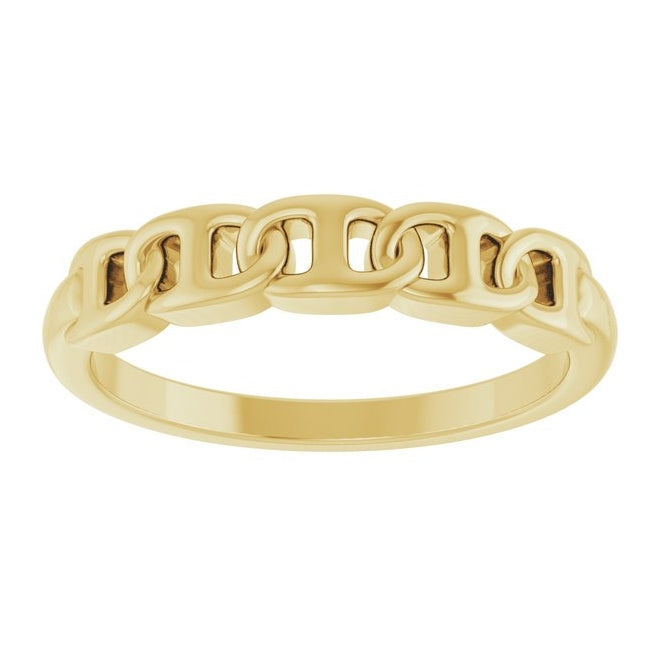 14K Yellow Gold Polished Anchor Chain Link Ring Size 7