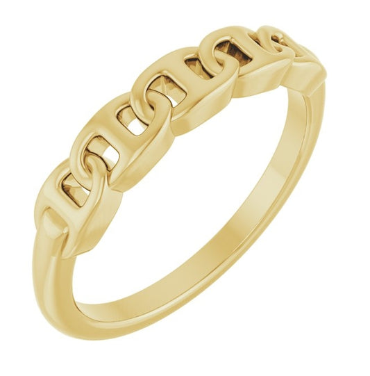 14K Yellow Gold Polished Anchor Chain Link Ring Size 7