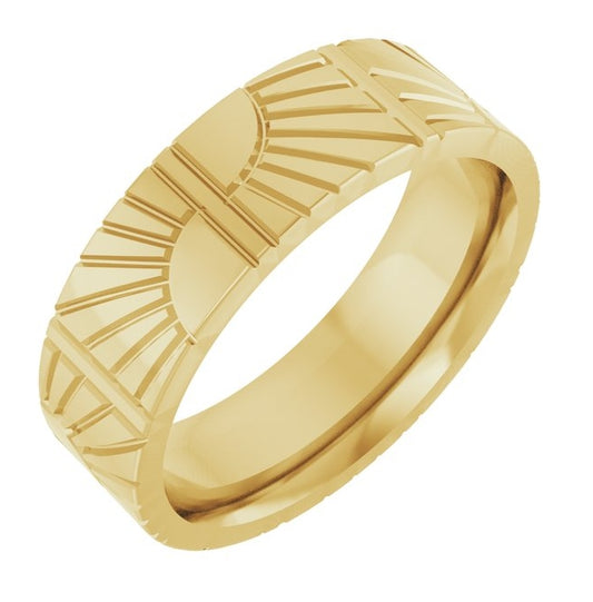 14K Yellow Gold 6 Mm Polished Art Deco Flat Band Size 9