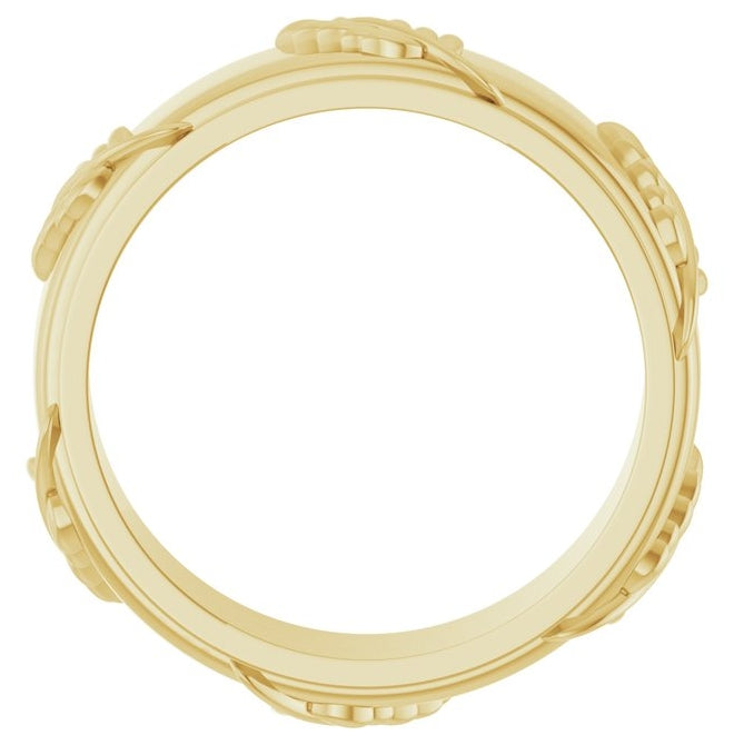 14K Yellow Gold 5 mm Stepped-Edge Floral Flat Band
