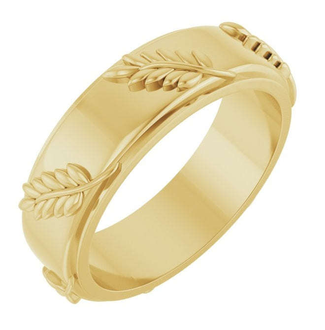 14K Yellow Gold 5 mm Stepped-Edge Floral Flat Band