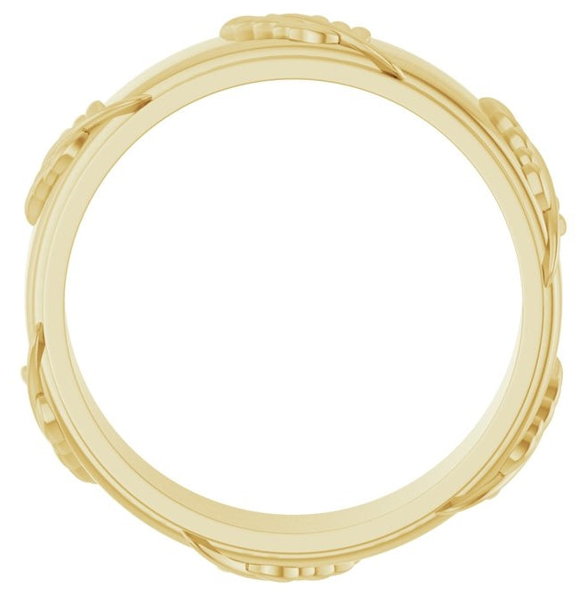 14K Yellow Gold 5 mm Stepped-Edge Floral Flat Band