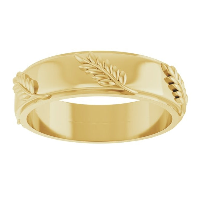 14K Yellow Gold 5 mm Stepped-Edge Floral Flat Band