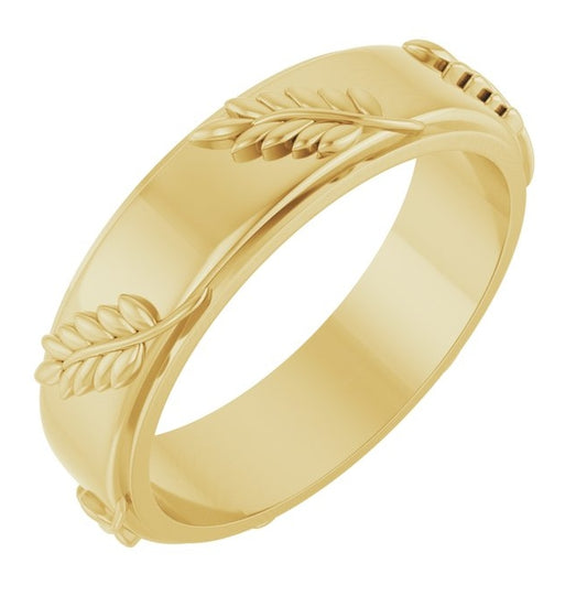 14K Yellow Gold 5 mm Stepped-Edge Floral Flat Band