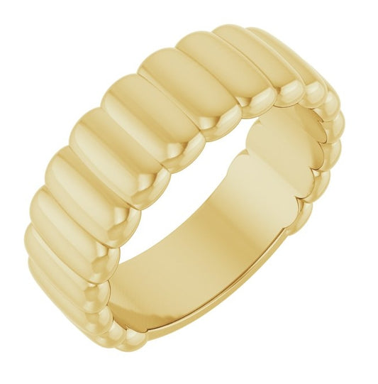 14K Yellow Gold  6 Mm Polished Fluted Metal Band Size 7