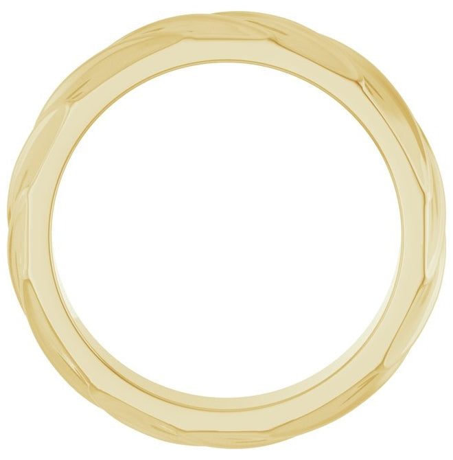 14K Yellow Gold 4 mm Patterned Ridged Band