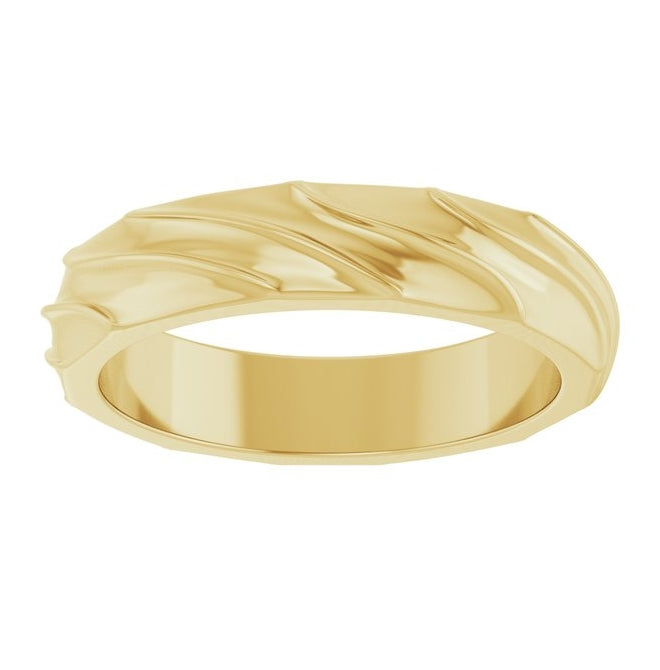 14K Yellow Gold 4 mm Patterned Ridged Band