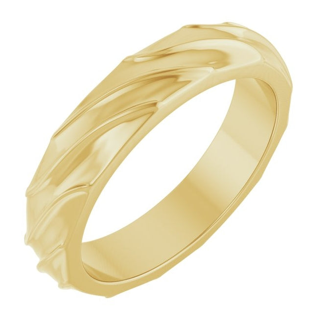 14K Yellow Gold 4 mm Patterned Ridged Band