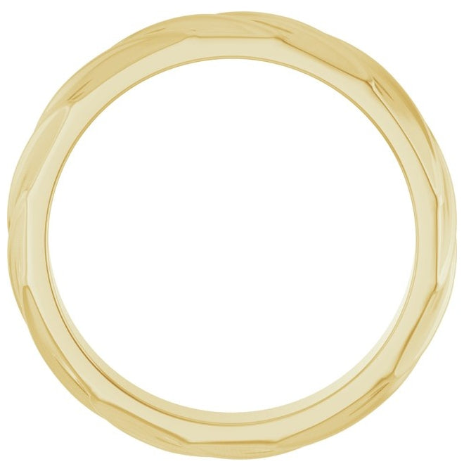 14K Yellow Gold 4 mm Patterned Ridged Band