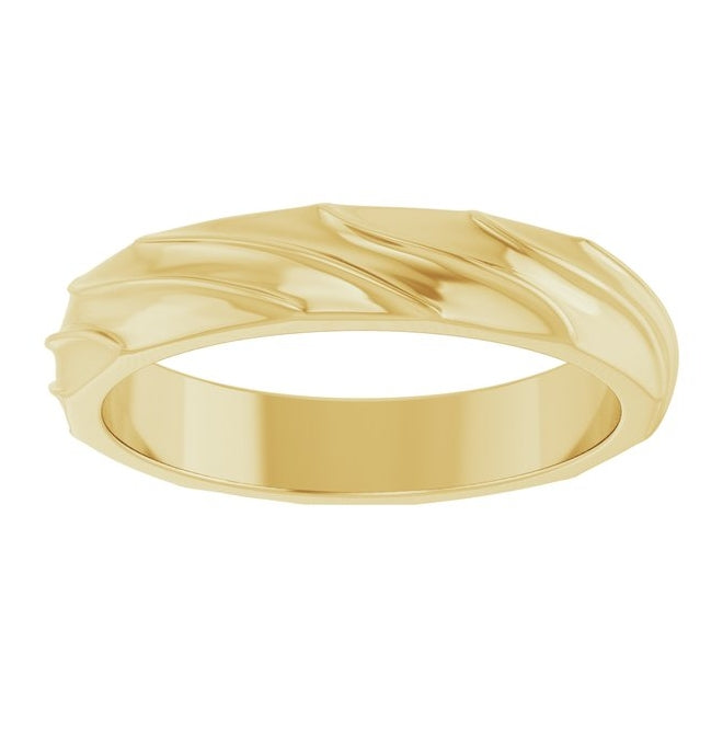14K Yellow Gold 4 mm Patterned Ridged Band