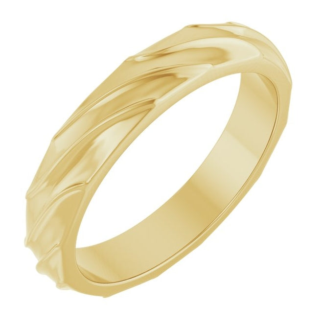 14K Yellow Gold 4 mm Patterned Ridged Band