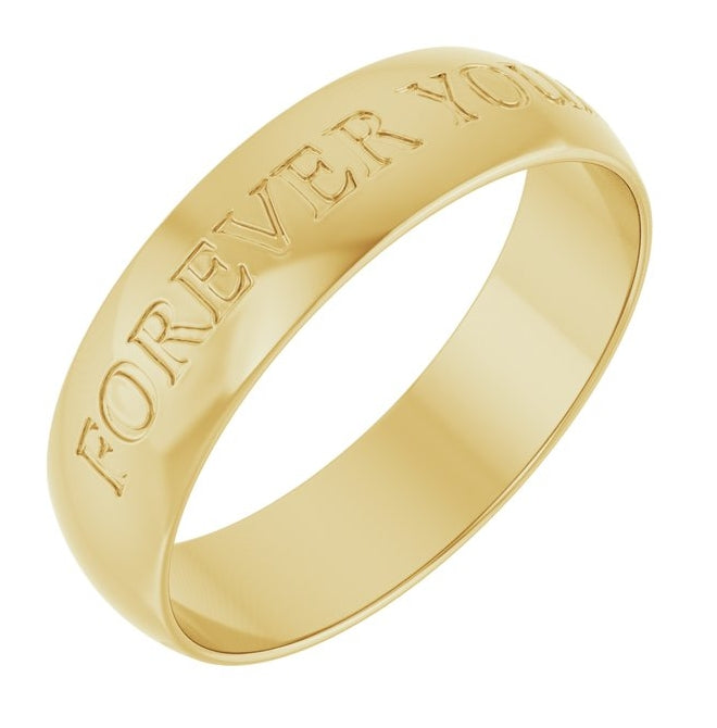14K Yellow Gold 5 Mm Ultra-Lightweight Forever Yours Engraved Band Size 10