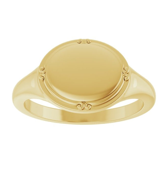 10K Yellow Gold Or Sterling Silver 10 X 8 Mm Polished Vintage Signet Ring