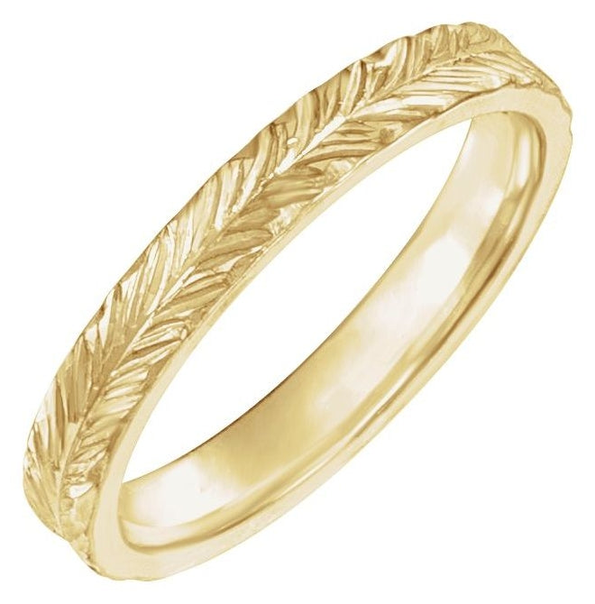 14K Yellow Gold Polished Wheat Pattern Flat Band Size 6