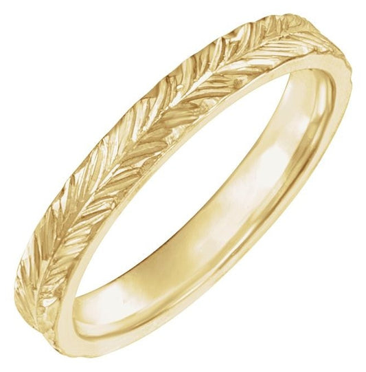 14K Yellow Gold Polished Wheat Pattern Flat Band Size 6