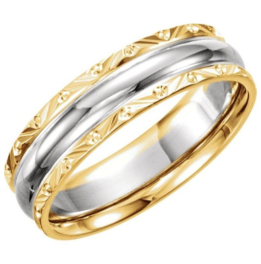 14K Yellow Or White Or Two Tone Gold 6 mm Design-Engraved Comfort-Fit Band