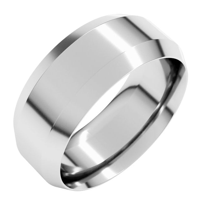 14K White Gold Or Platinum 8 Mm Beveled-Edge Comfort-Fit Flat Band, Size 9.5