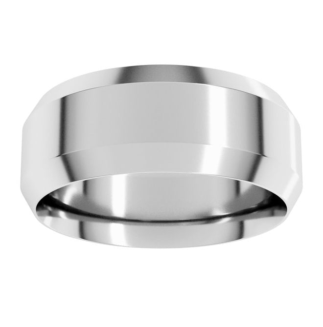 14K White Gold Or Platinum 8 Mm Beveled-Edge Comfort-Fit Flat Band, Size 9.5