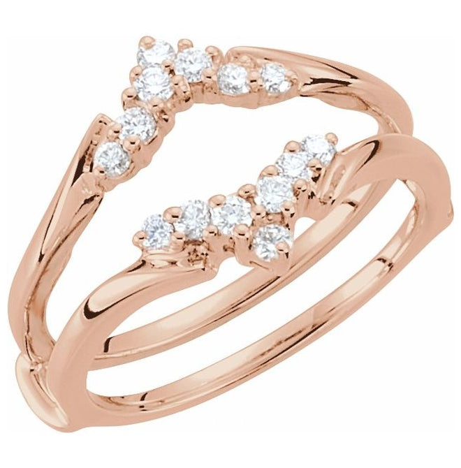 14K Rose Gold Round 1.7 Mm Polished 1/4 Ctw Natural Diamond Ring Guard, Size 6