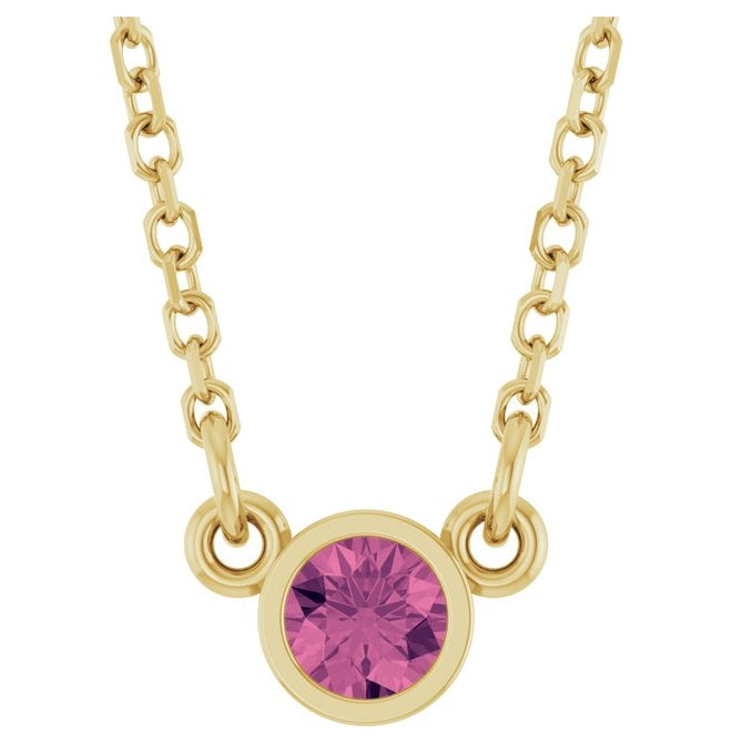 14K Yellow Gold Round 3 Mm 16 In Polished Natural Pink Tourmaline Solitaire Necklace