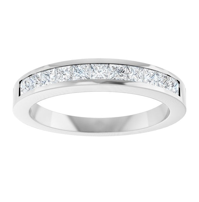 14K White Gold Square 2 X 2 Mm Vs, F+  Polished 1/2 Ctw Lab-Grown Diamond Anniversary Band Size 7