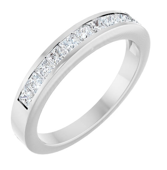 14K White Gold Square 2 X 2 Mm Vs, F+  Polished 1/2 Ctw Lab-Grown Diamond Anniversary Band Size 7