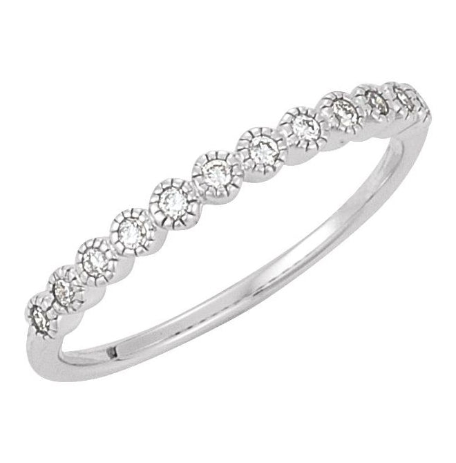 14K White Gold Round Si2-Si3, G-H  Polished 1/6 Ctw Natural Diamond Anniversary Band Size 4.5
