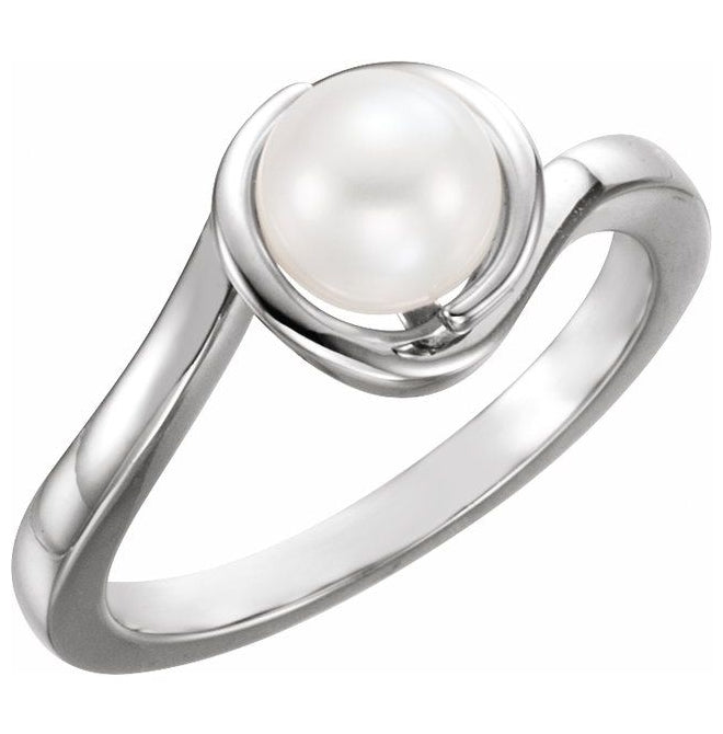 Sterling Silver 6.5-7.0 Mm Polished Cultured White Freshwater Pearl Ring Size 7