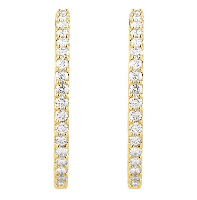 14K Yellow Gold Round 34.5 Mm 2.5 Mm 2.4Mm Vs, F+ Pair Hinged Polished 3 Ctw Lab-Grown Diamond Inside-Outside Hoop Earrings