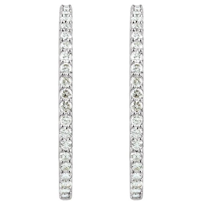 14K White Gold Round 51 Mm 2.6 Mm 2.6Mm Vs, F+ Pair Hinged Polished 6 1/2 Ctw Lab-Grown Diamond Inside-Outside Hoop Earrings