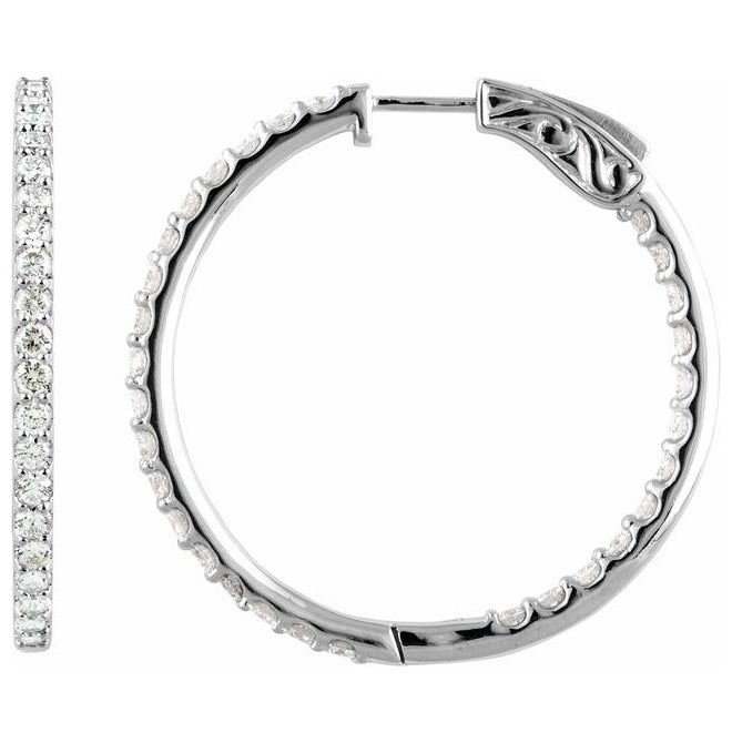 14K White Gold Round 51 Mm 2.6 Mm 2.6Mm Vs, F+ Pair Hinged Polished 6 1/2 Ctw Lab-Grown Diamond Inside-Outside Hoop Earrings