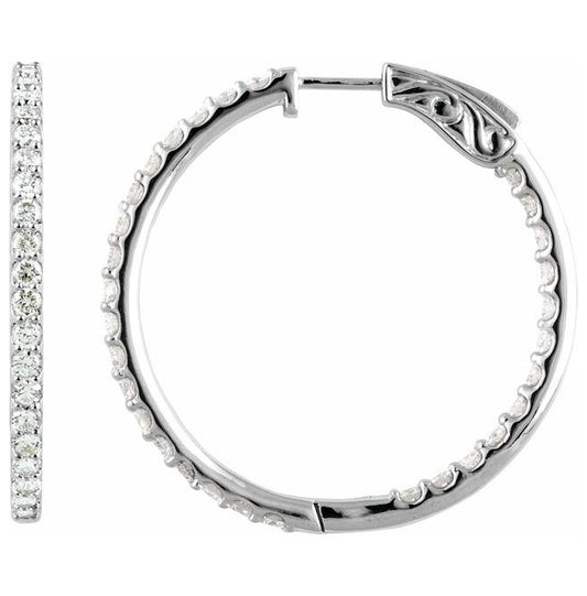 14K White Gold Round 51 Mm 2.6 Mm 2.6Mm Vs, F+ Pair Hinged Polished 6 1/2 Ctw Lab-Grown Diamond Inside-Outside Hoop Earrings