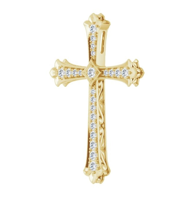 14K Yellow Gold Round 1/2 Ctw I1, H+ Polished 1/2 Ctw Natural Diamond Cross Pendant