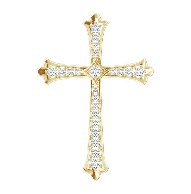 14K Yellow Gold Round 1/2 Ctw I1, H+ Polished 1/2 Ctw Natural Diamond Cross Pendant