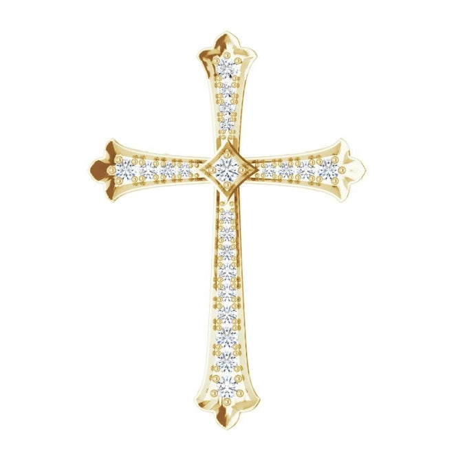 14K Yellow Gold Round 3/4 Ctw I1, H+ Polished 3/4 Ctw Natural Diamond Cross Pendant