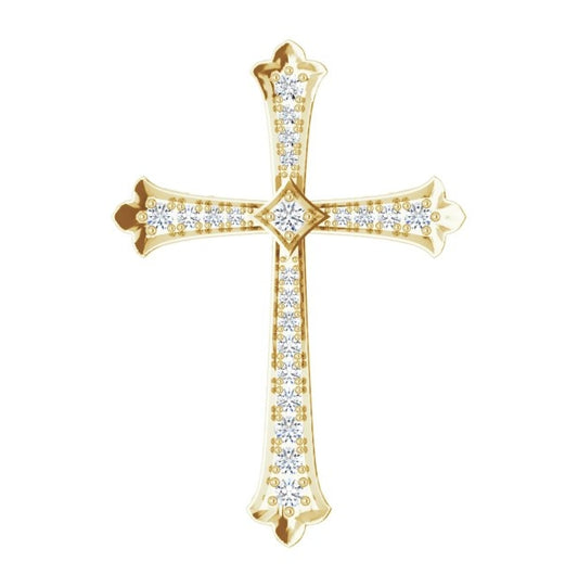 14K Yellow Gold Round 3/4 Ctw I1, H+ Polished 3/4 Ctw Natural Diamond Cross Pendant