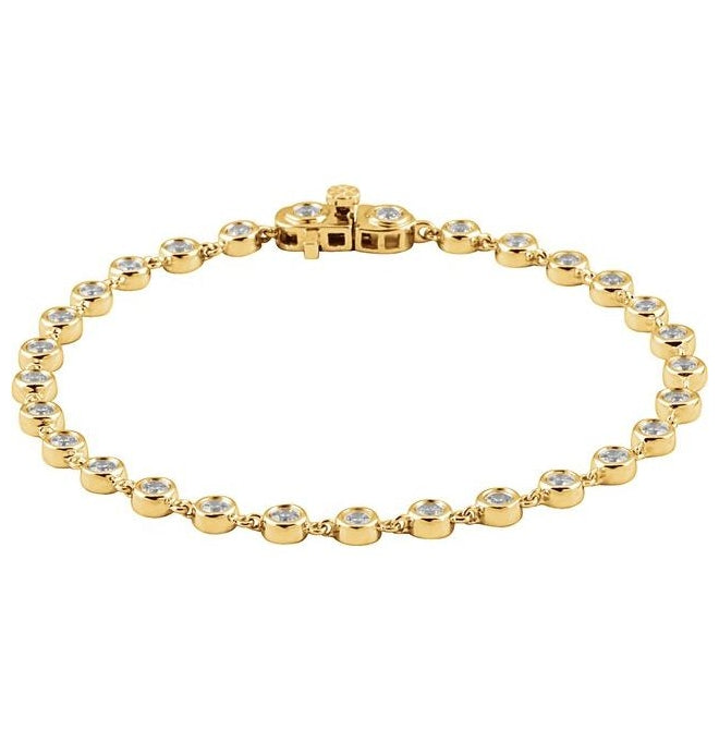 14K Yellow Gold 2 CTW Natural Diamond Bezel Line 7" Bracelet
